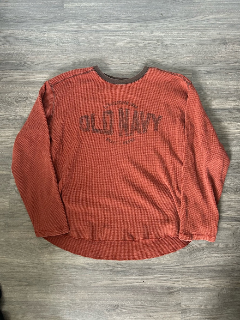 Old Navy Men’s Rust Crewneck Thermal Waffle Knit Long Sleeve Shirt/Sweater